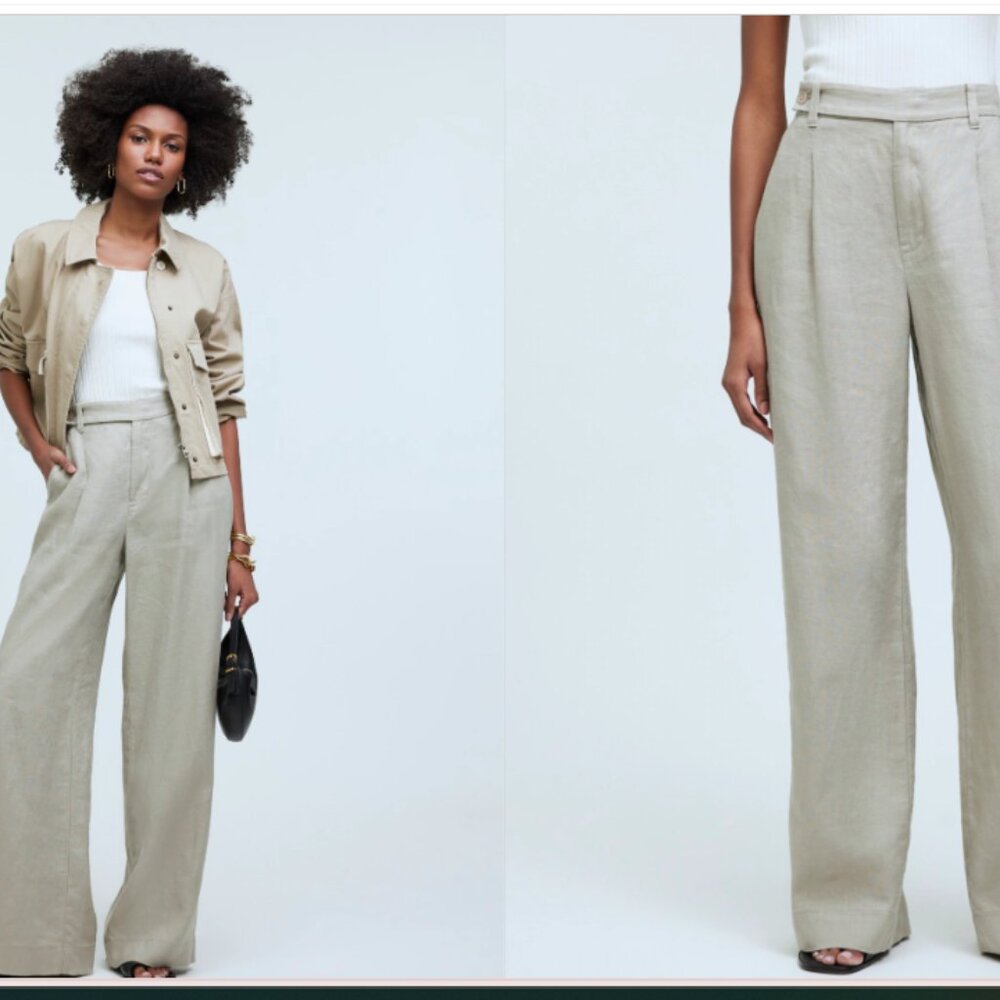 The Harlow Wide-Leg Pant in 100% Linen Size 8 in Pumice